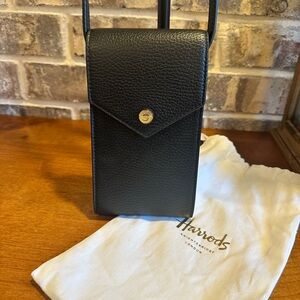 Harrods Pebbled Leather Black Phone Crossbody